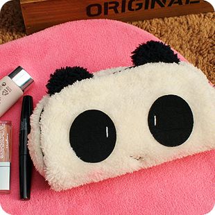 韩版创意礼品可爱毛绒大眼害羞熊猫化妆包收纳包笔袋零钱包相机包